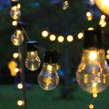 1 Peça Luzes de Corda em Formato de Globo Retrô Transparente Alimentadas por Energia Solar e com 8 Modos, Adequadas para Decoração do Jardim, Decoração da Barraca de Camping, Iluminação Externa para Casamento e Feriados, Decoração de Outono e Decoração Externa da Casa
