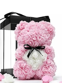 Rose Bear Handmade Bear Rose Bear Teddy Bear Gift For Mothers Day Valentines Day Anniversary Bridal Showers Weddings With Clear Gift Box 10 Inch - Baby Pink - View 1