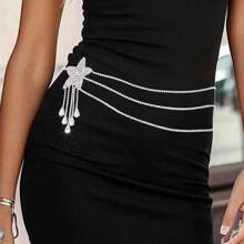 Stone Waist Chain Silver Star Crystal Belly Chains Sparkly Party Body Jewelry A - Silver - View 3