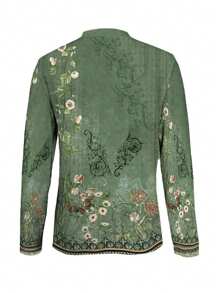 Women's Irregular Neck Printed Long Sleeve T-Shirt - Green - View 2