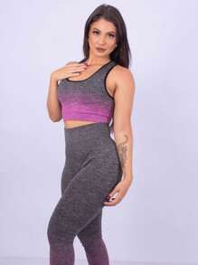 Leggings Set Pants + Top Fitness High Waist Push Up Butt Women's Gym Clothing Sport - Hồng - Xem 3