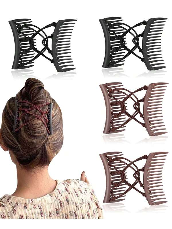 2 pièces Peignes magiques pour accessoires cheveux de femme, Clips à peigne élastique double réglable pour cheveux épais, bouclés, fins. Clips magiques réglables pour chignon, épingles de coiffure, accessoires de coiffure