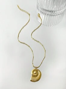 Monlansher 1pc Women Stainless Steel Beaded Necklace With Seashell, Starfish & Conch Pendants, Casual Ocean-Inspired Style, Fashion Layered Lightweight Luxury Everyday Wear