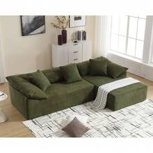 105.9" L Shaped Sectional Sofa, 2 Piece Modular Cloud Couch. Modern Comfy Floor Couch With 3 Pillows For Living Room Apartment Office, Terrycloth Fabric - màu xanh lá - Xem 1