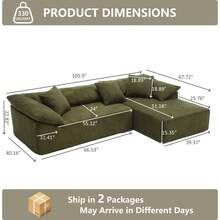 105.9" L Shaped Sectional Sofa, 2 Piece Modular Cloud Couch. Modern Comfy Floor Couch With 3 Pillows For Living Room Apartment Office, Terrycloth Fabric - màu xanh lá - Xem 3