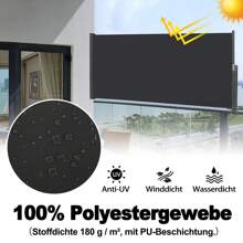 VA-Cerulean Store latéral extensible, protection contre le vent, auvent mural latéral, toile de store pour terrasse et balcon, 100x300cm / 120x300cm / 140x300cm, anthracite - Noir - Voir 3