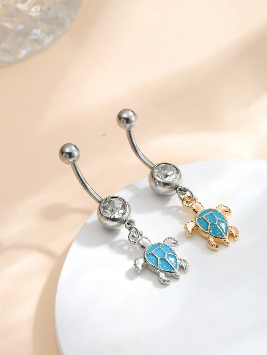 1pc Stainless Steel & Alloy Sea Turtle Navel Piercing Jewelry, For Daily Wear, Belly Button Rings - Sea Turtles - View 1