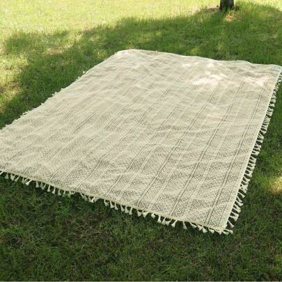1pc Boho Style Jacquard Lace Tassel Picnic Blanket