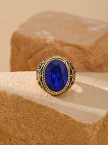 1pc Stainless Steel 18K Gold Plated Inlaid Cubic Zirconia Retro Business Oval Pattern Men's Rings Gift Jewelry - Cubic Gemstones - View 20