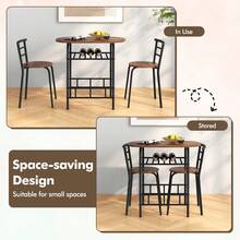 3-Piece Dining Table Set, Kitchen Table And Chairs With Wood Grain Tabletop & Extra Wine Rack, Solid Metal Frame, Space-Saving Furniture Set For Breakfast Nooks, Apartments, Rustic Brown + Black - Rust Brown - View 6