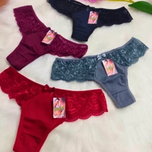 KIT Of String Panties With Lace On The Side Sensual Thong Sexy Resale Cheap - màu đen - Xem 9