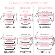 [24-Pieces ] High Borosilicate Glass Meal Prep Containers With Steam Vent, Food Storage Containers With Airtight Lids, For Home Kitchen Office Lunch Portion Control - Pink - View 2