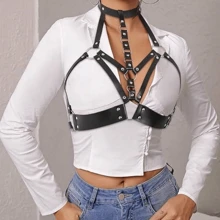 1pc Women's New Punk Metal Buckle Adjustable Leather Belt, Corset Waist Belt, Suspender