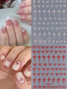 2/4片装甜美蝴蝶结美甲贴纸 黑白粉红丝带蝴蝶结可爱美甲贴花 Y2K风格美甲设计卡哇伊粘性滑块 DIY美甲配件 - 彩色 - 查看 3