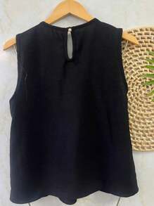 blusa feminina top regata duna com botao - Preto - Visão 3