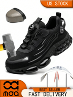 Unisex Anti-Smash Safety Shoes, Steel Toe Caps, Anti-Slip, Breathable,Industrial Construction Sports Rotatory Lace-Free Casual Hiking Shoes