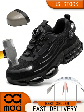 Unisex Anti-Smash Safety Shoes, Steel Toe Caps, Anti-Slip, Breathable,Industrial Construction Sports Rotatory Lace-Free Casual Hiking Shoes