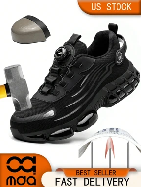 Unisex Anti-Smash Safety Shoes, Steel Toe Caps, Anti-Slip, Breathable,Industrial Construction Sports Rotatory Lace-Free Casual Hiking Shoes