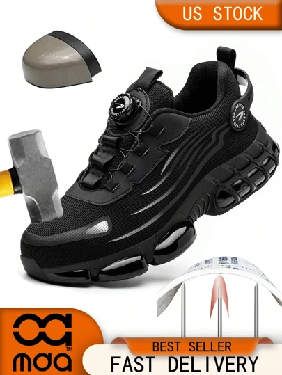 Unisex Anti-Smash Safety Shoes, Steel Toe Caps, Anti-Slip, Breathable,Industrial Construction Sports Rotatory Lace-Free Casual Hiking Shoes