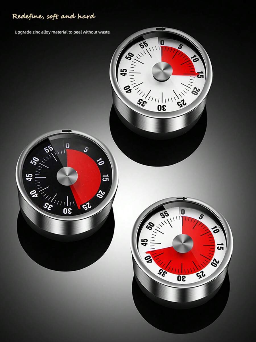 1pc, Stainless Steel Timer Kitchen Countdown Timer With Magnet Baking Alarm Clock Mechanical Time Management Reminder - Multicolor - View 1