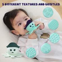 1 件婴儿出牙玩具，内有拨浪鼓，适合 0-12 个月婴儿的出牙玩具，硅胶婴儿出牙胶婴儿咀嚼玩具，可缓解出牙疼痛，章鱼出牙胶婴儿出牙玩具圣诞礼物，万圣节礼物（部分零件随机发送）万圣节装饰 - 彩色 - 查看 5