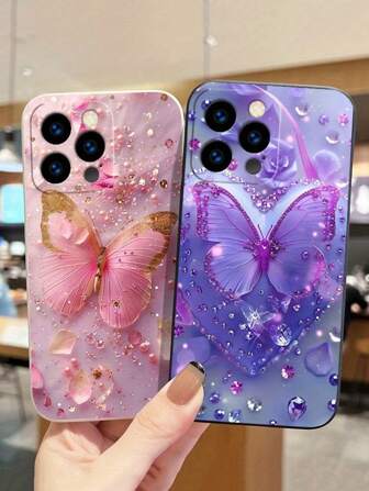 苹果蝴蝶黑色彩色防震手机壳适用于 iPhone P14 Pro Max、P13、P11、P12、XR、7/8、SE2 和 Galaxy S24、A03s、A03 Core、A04、A12、A13、A14、A21s、A22、A23、A24、A32、A33、A34、A51、A52、A53、A54、A71、A72、A73、S20 FE、S21、S22、Redmi 系列