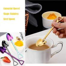 2/4/6/12PCS Shovel Spoons Stainless Steel Spoon, Colorful Ice Cream Scoop, Reusable Spoon, Dessert Scoop, Mini Coffee Spoons, Small Spoons For Dessert,Tea, Appetizer, Home Kitchen Party Restaurant Party Supplies,School Supplies