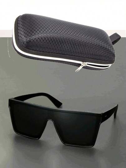 1pair Square Men Flat Top Shield Sunglasses For Outdoor Casual Sunglasses Sun Glasses Beach Accessories Sun Glasses Sunglasses Shadesbeachtoys For Summer Beach Vacation,Outdoor,Travel