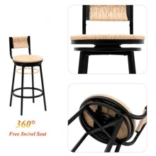 Honey Swivel Bar Stools Paper Rope Handwoven Barstools With Back Set Of 2 Rustic Round Counter Chairs For Dining Room, Kitchen Island (Honey).YH Choice