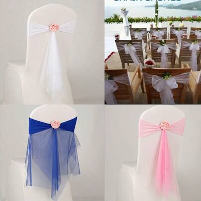 2/3pcs Organza Wedding Layout Free Tie-Free Chair Back Yarn Chair Back Flower Hotel Banquet Chair Elastic Bow