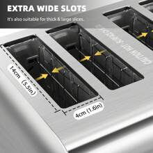 Aigostar Toaster 4 Slice Stainless Steel Toaster With Independent And Extra-Wide Slots, High Lifting, Defrost & Reheat Functions, Variable Browning Settings, Silver - Gordon 30ZGE - UK Plug(220-240V) - View 3