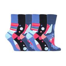 Gentle Grip 6 Pack Ladies Non Elastic Loose Top Patterned Cotton Rich Socks (GG168) - Fast Shipping And Quick Delivery - Purple - View 1