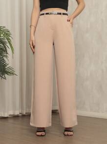 Women's High Waist Tailored Pants With Belt - 米色 - 查看 4