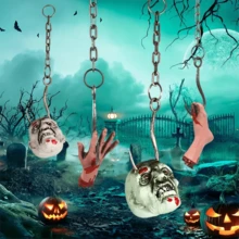 万圣节恐怖道具链带钩 - 可怕的僵尸手、脚和头 - 鬼屋、密室、庭院、艺术风格的塑料恐怖装饰品，8.27 英寸链 - 彩色 - 查看 7