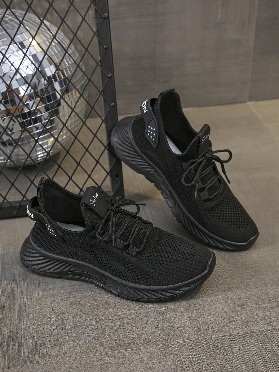 1pair Unisex Breathable Mesh Sneakers With Strap Design For Teenagers, Suitable For Summer Outdoor Activities - Black - View 1