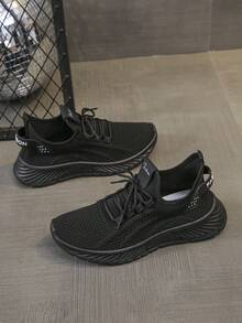 1pair Unisex Breathable Mesh Sneakers With Strap Design For Teenagers, Suitable For Summer Outdoor Activities - Black - View 3