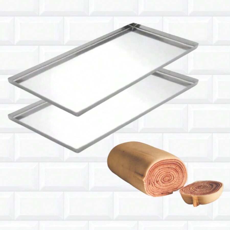 Kit Confeiteiro 2 Formas Rocambole Bolo De Rolo 30x15x1 Cm - Cinza - Visão 1