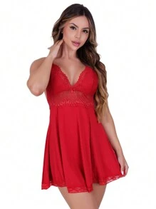 Biografia da Moda Nicole Women's Microfiber And Lace Padless Nightgown - 紅色 - 查看 1