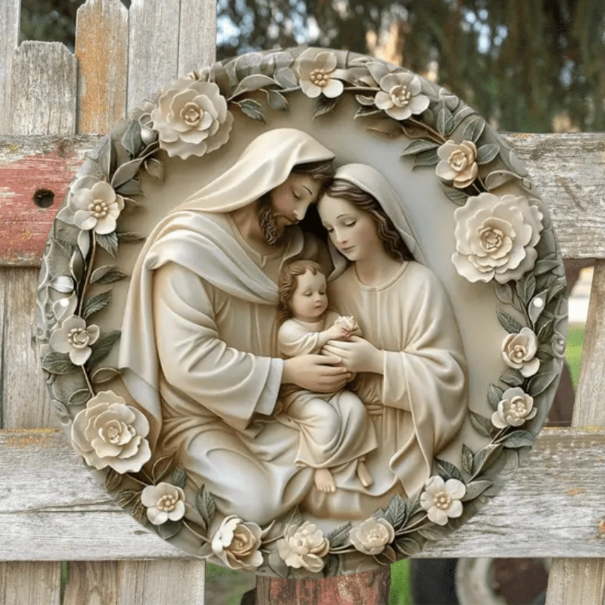 1 Stück Kunststoffschild Set - Rundes 20cm Metallschild mit Segensfamilie, HD-Druck, vorgebohrte Löcher, wasserdicht und wetterfest für Bar, Schlafzimmer, Garage, Heimdekoration Geschenk mit zufällig angeordneten Löchern oben, unten, links und rechts, Heimdekoration, Raumdekoration, Wanddekoration