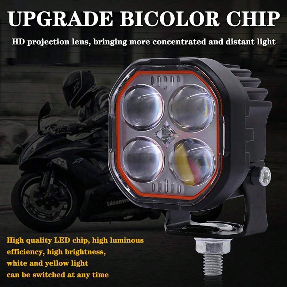 2 pièces Blanc + Jaune Moto LED Phare Mini Conduite Lampe Brouillard Lampes 12V