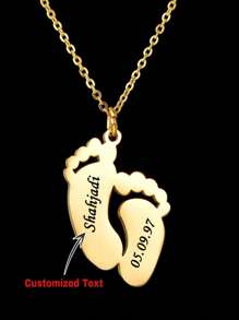 Collier pendentif avec nom de bébé personnalisé en acier inoxydable gravé au laser, bijou minimaliste lisse en forme de pied pour la Saint-Valentin