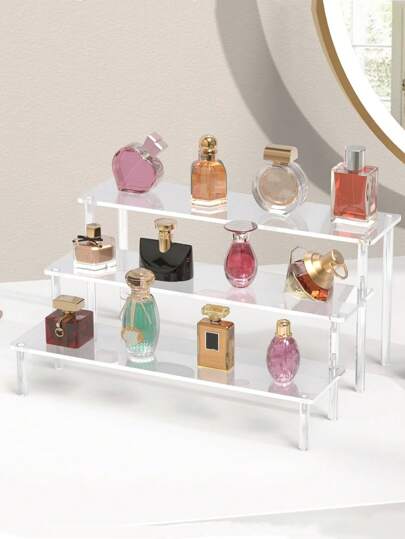 Suportes de exposição de acrílico transparente, prateleiras de armazenamento de exposição para ornamentos, esmaltes, perfumes, velas perfumadas, purificadores de ar, organizador de armazenamento doméstico para mesa, escritório, penteadeira, quarto, banheiro, casa, dormitório, decoração de quarto para o dia dos namorados