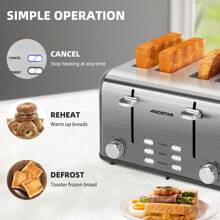 Aigostar Toaster 4 Slice Stainless Steel Toaster With Independent And Extra-Wide Slots, High Lifting, Defrost & Reheat Functions, Variable Browning Settings, Silver - Gordon 30ZGE - UK Plug(220-240V) - View 4