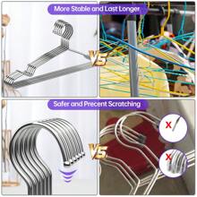 50 Ganchos para Ropa Perchas - Percha de Acero Inoxidable Sólida 42 CM Metal Ligero Resistente y Duradera para Chaqueta Pantalones Estándar Ahorro de Espacio Perchas para el Hogar para Adultos - Plateado - Ver 6