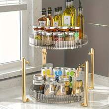 Gold-Plated Rotating Storage Box, Multifunctional Kitchen Organizer Rack - White - View 3