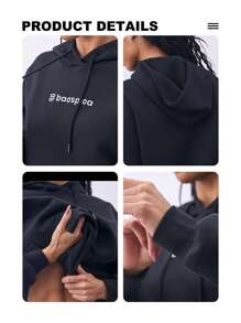 baasploa Bộ áo hoodie thể thao dành cho nữ Quần nữ + Áo hoodie dài tay có mũ trùm đầu cho nữ Thể thao giải trí ngoài trời Chạy bộ Thể dục Thể thao Áo hoodie thể thao dành cho nữ - màu đen - Xem 4