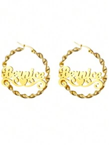 Bông tai dạng vòng xoắn tròn bằng thép không gỉ màu vàng tối giản thời trang, Bông tai hình trái tim tùy chỉnh, Hoa tai cổ tích hình trái tim bướm hình vương miện được cá nhân hóa, Bông tai dạng vòng bện trang sức Giáng sinh, Quà tặng năm mới cho gia đình - Vàng - Xem 9