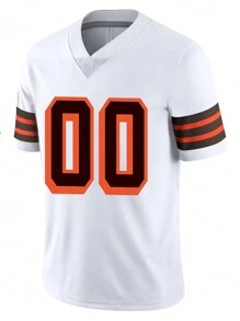Maillot de football américain personnalisé avec nom et numéro brodés, col en V blanc de Cleveland, chemise à manches courtes personnalisée, pour fête, entraînement, compétition, sport, fait main, tailles S-XXL