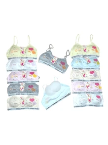 Paquete 12 Piezas De Sujetador/Corpiño Sin Aros Con Copitas Removibles Para Niñas, Con Estampado de Dibujos Animados - Multicolor - Ver 2