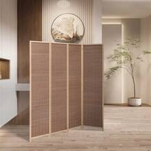 LIVINGANDHOME Living And Home Brown Bamboo Woven 4-Panel Folding Room Divider - Gold - View 10